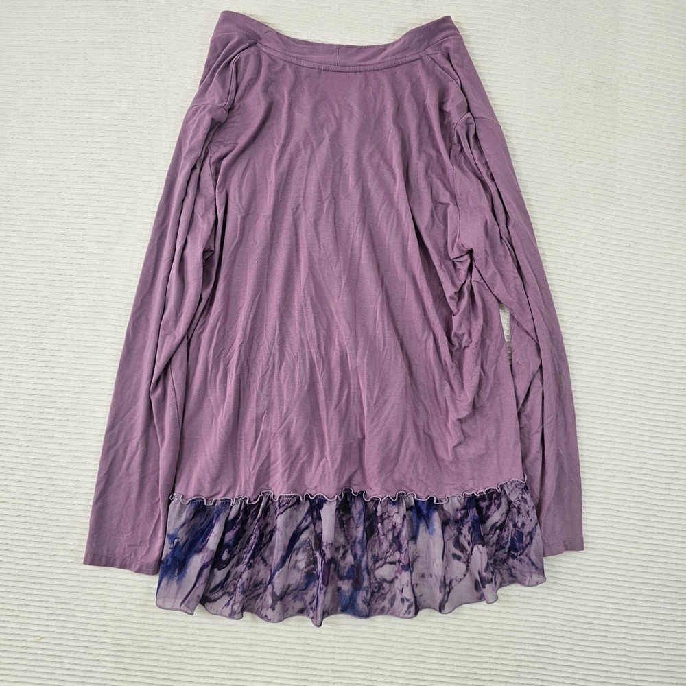 LOGO Lori Goldstein Purple Long Sleeve Ruffle Hem Marble Print Top Large‎ - Picture 5 of 5